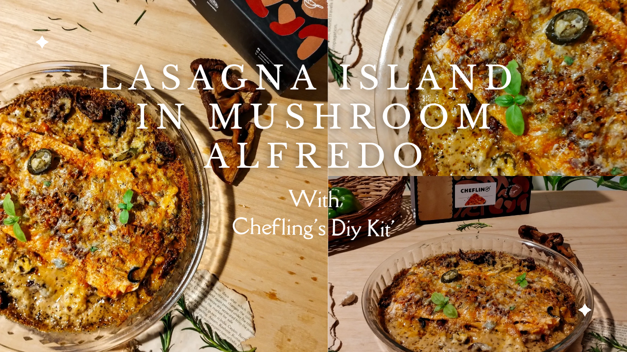 Lasagna Island in Mushroom Alfredo